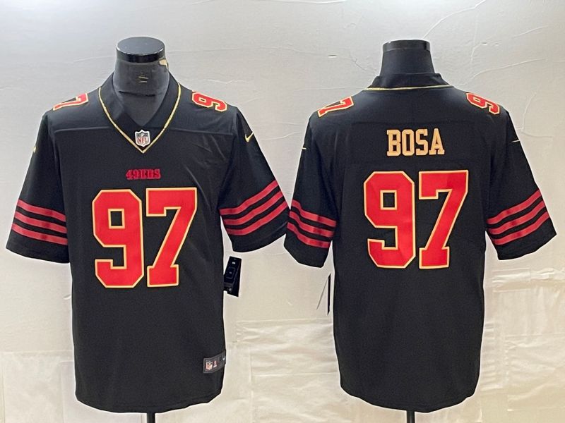 Men San Francisco 49ers 97 Bosa Black gold 2023 Nike Vapor Limited NFL Jersey style 1